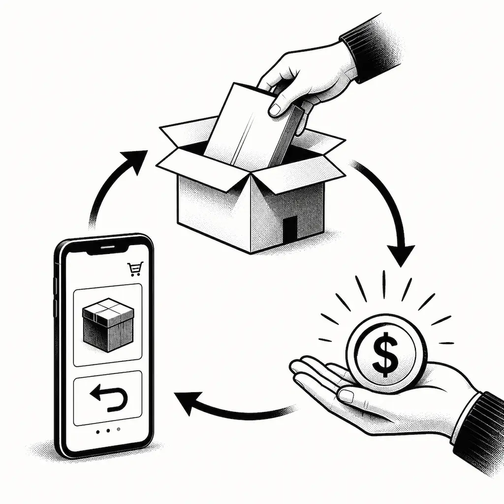 Ilustração simbolizando como devolver produto compra online e receber reembolso