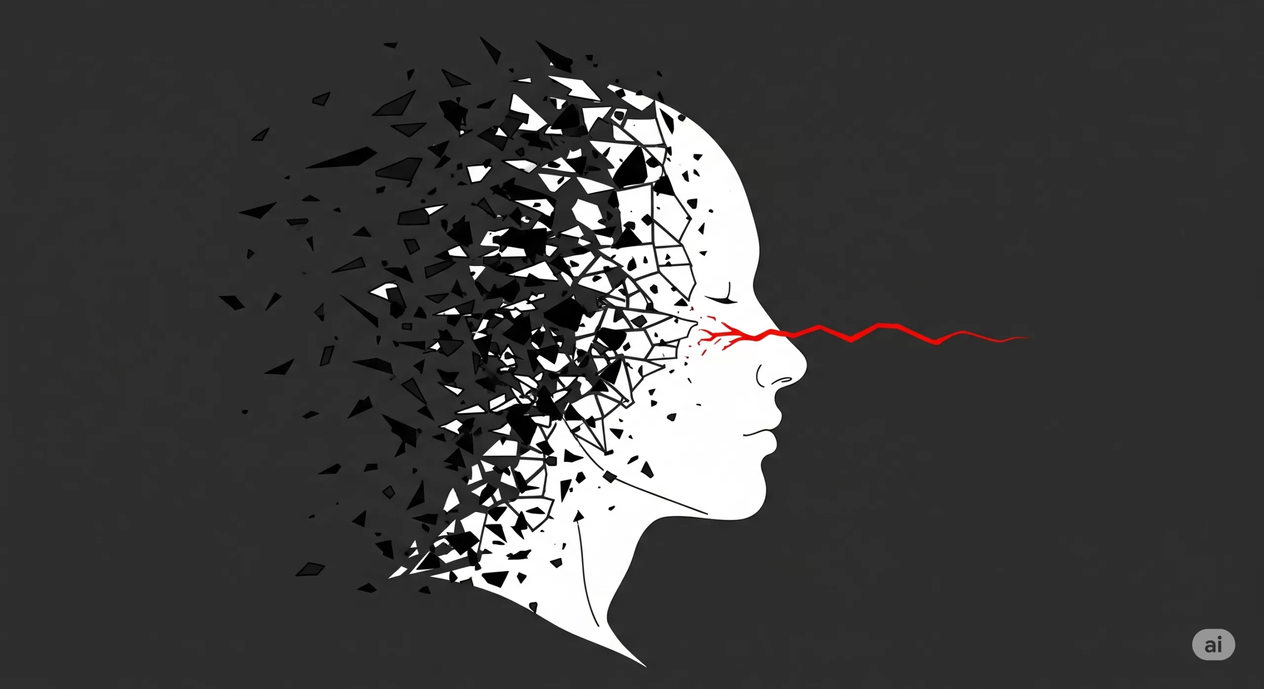 Ilustração conceitual para a Resenha O Discurso de Ódio, mostrando um perfil humano que se fragmenta para simbolizar a tese do auto-ódio de André Glucksmann.