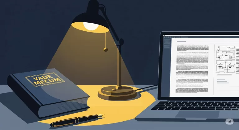 Mesa de estudos organizada para a prova da OAB com Vade Mecum aberto na seção de Direito Constitucional e um notebook ao lado.