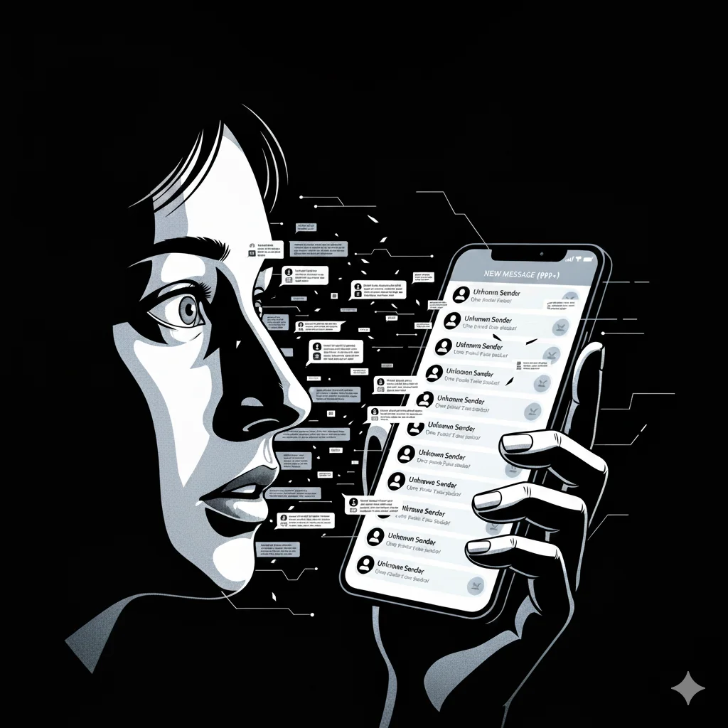 Pessoa sofrendo com perseguição online incessante, crime previsto na Lei do Stalking.