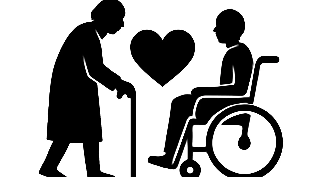 Ilustração simbolizando BPC/LOAS: pessoa idosa e pessoa com deficiência lado a lado