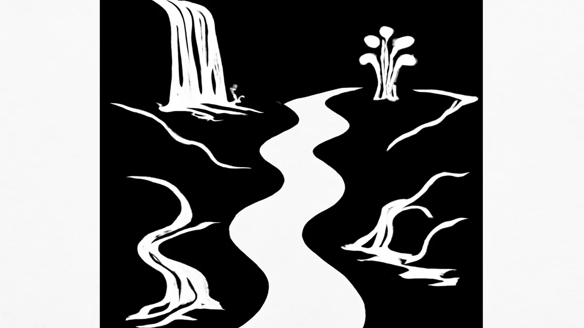 Ilustração simbolizando fontes do direito: nascentes convergindo para um mesmo rio