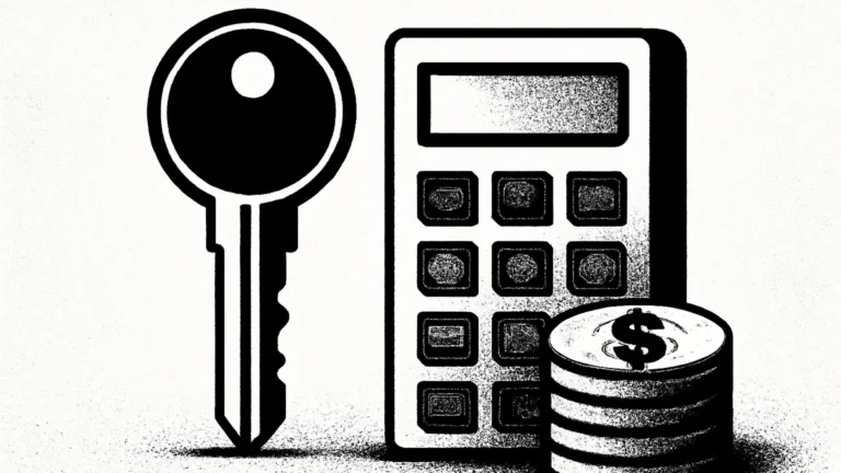 Chave de imóvel ao lado de calculadora, simbolizando o imposto de renda sobre aluguel